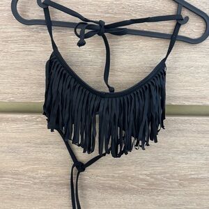 Express Black Fringe Bikini Top